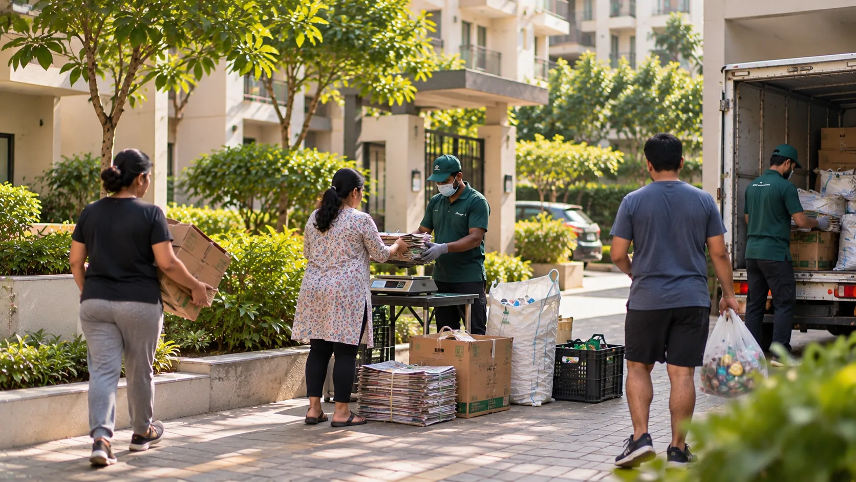 Residents participating in an organized society scrap collection