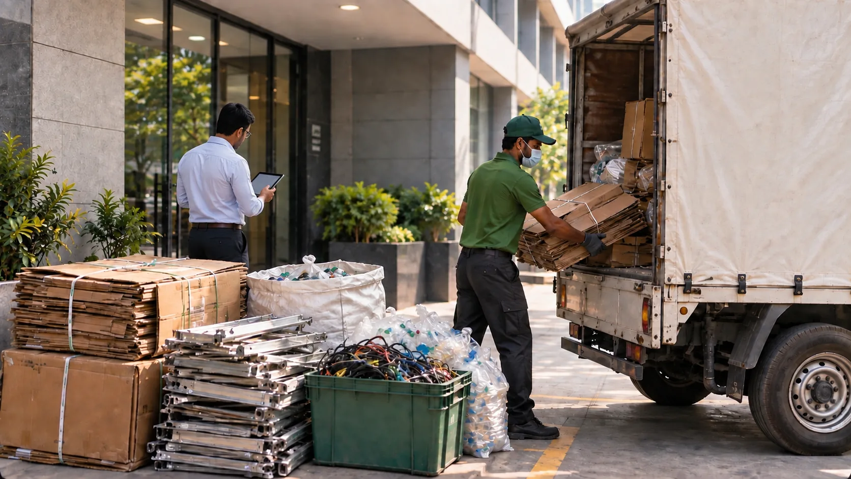Organized commercial scrap collection at a business property