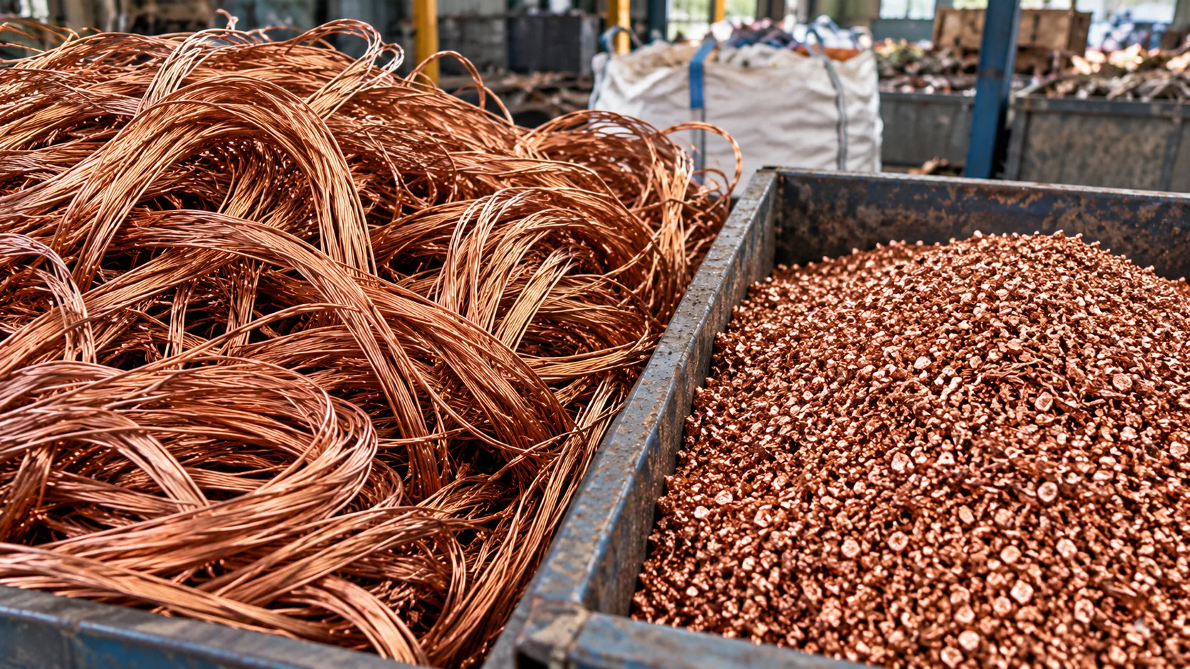 Recovered copper and aluminium separated after processing